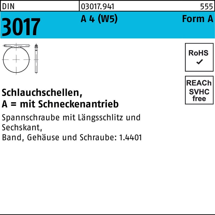 Schlauchschelle DIN 3017 W5 m.Schneckenantrieb