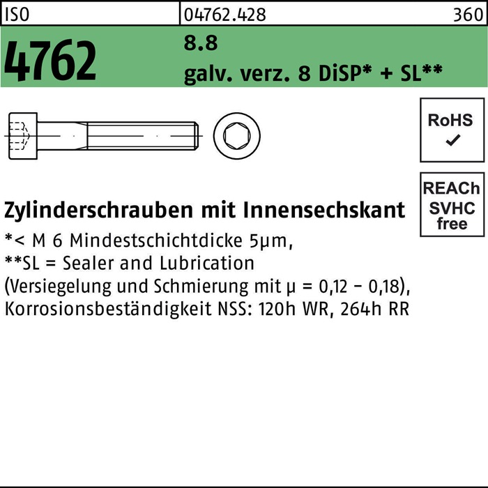 [8000203589] Zylinderschraube ISO 4762 m.Innensechskant (300 mm, 16 mm, 8.8, galv. verz. 8 DiSP + SL)