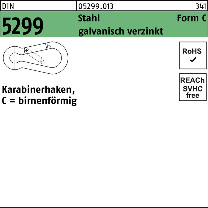 Feuerwehrkarabinerhaken DIN 5299 Form C birnenförmig