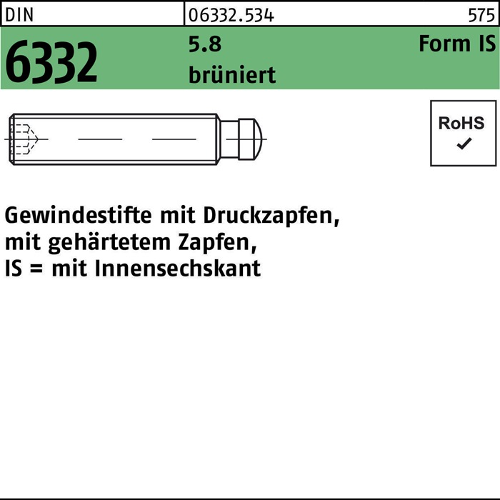 Gewindestift DIN 6332 Form IS m.Zapfen/Innensechskant