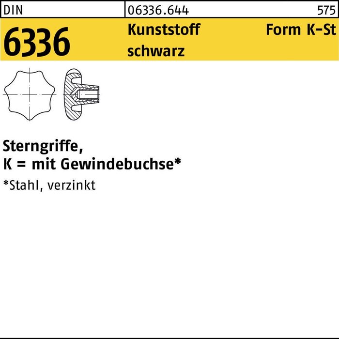 [8000206737] Sterngriff DIN 6336 Form D (Kunststoff, Sterngriffe, K = mit Gewindebuchse*, schwarz)