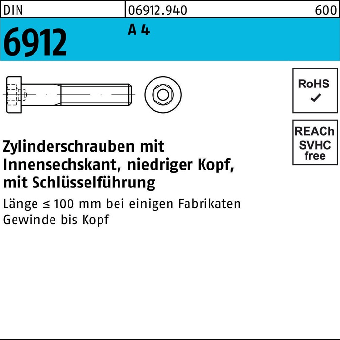 [8000208360] Zylinderschraube DIN 6912 m.Innensechskant (120 mm, 16 mm, A 4, Ohne Oberflächenangabe)