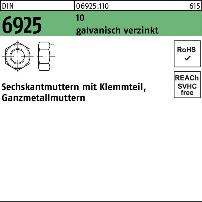 Sechskantmutter DIN 6925 m.Klemmteil
