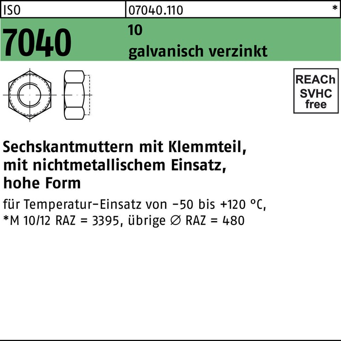 Sechskantmutter ISO 7040 m.Klemmteil