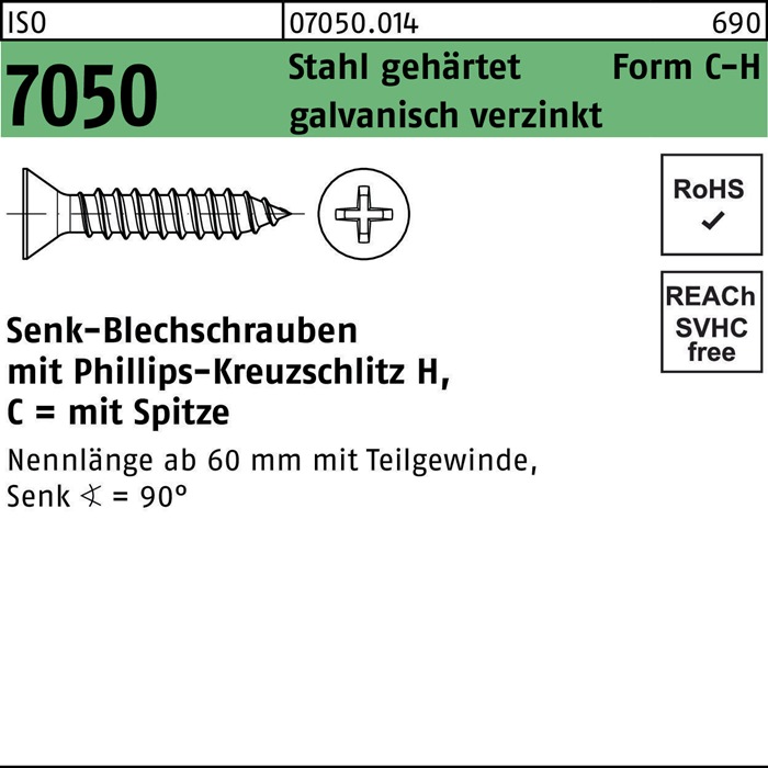 Blechschraube ISO 7050 SEKO m.Spitze/Kreuzschlitz-PH