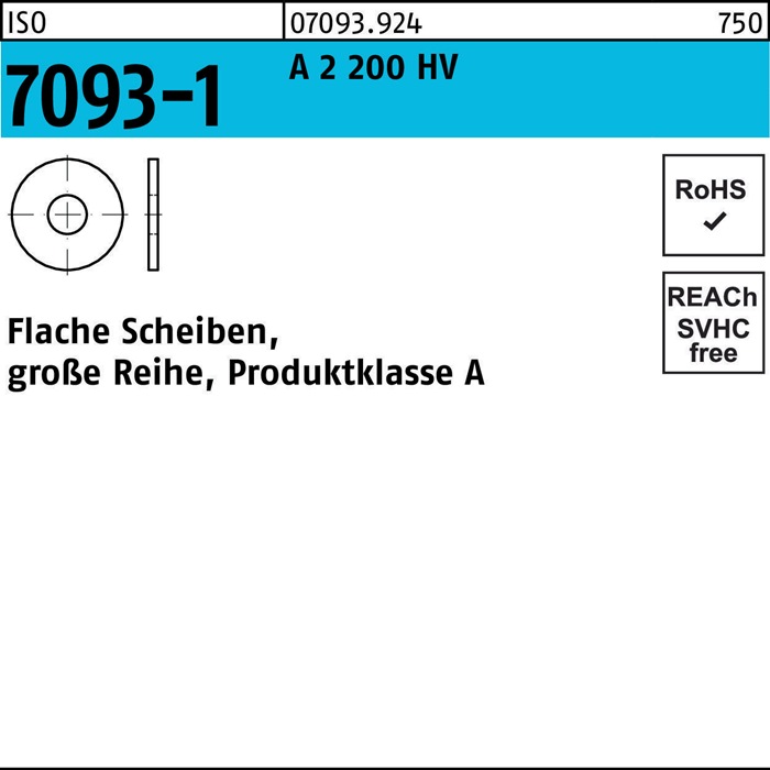[007093927000240000] Unterlegscheibe ISO 7093-1 (A 2 200 HV, blank, 5 mm, 26 mm, 72 mm)