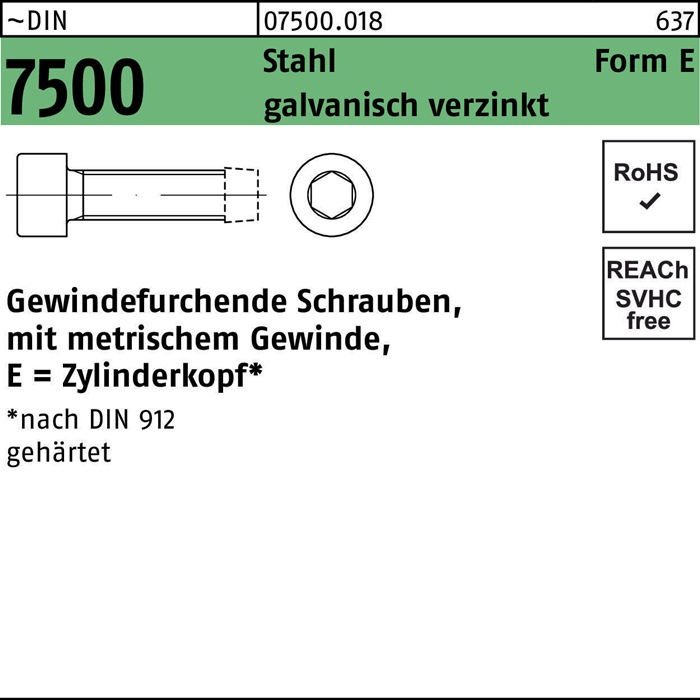 Gewindefurchendeschraube DIN 7500 Zylinderkopf m.Innensechskant