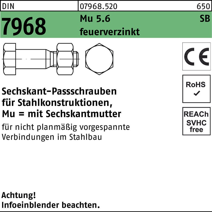 Sechskantpassschraube DIN 7968 CE m.Mutter