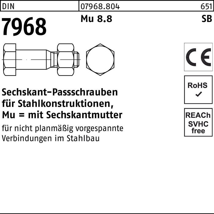 Sechskantpassschraube DIN 7968 m.Mutter