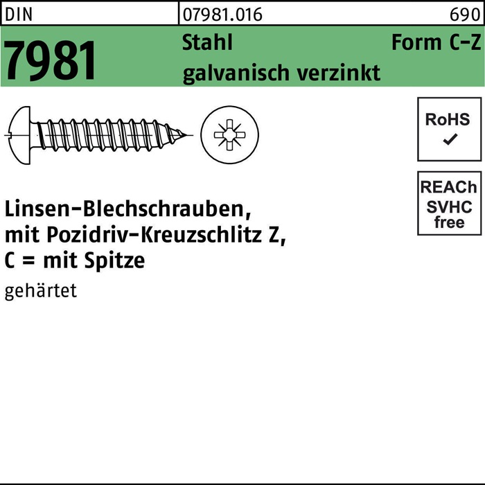 Blechschraube DIN 7981 LIKO m.Kreuzschlitz-PZ