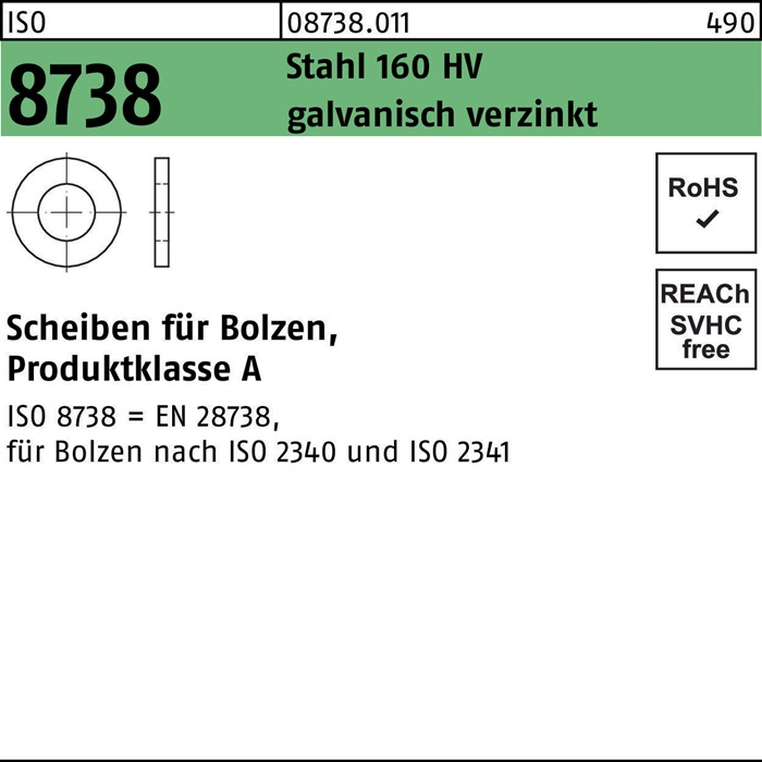 [008738001000300000] Unterlegscheibe ISO 8738 f.Bolzen (Stahl 160 HV, 5 mm, 30 mm, 44 mm)