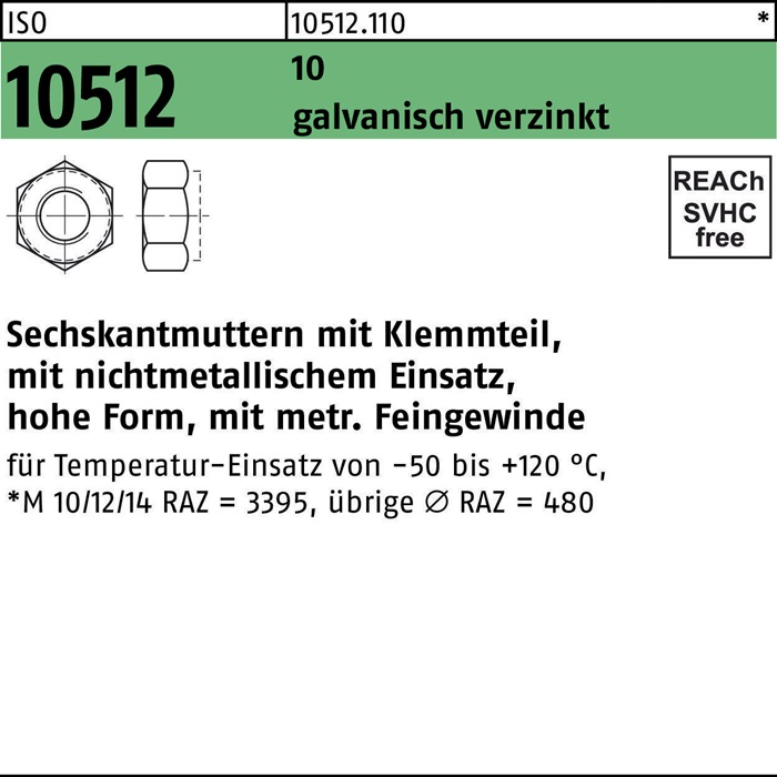 Sechskantmutter ISO 10512 m.Klemmteil