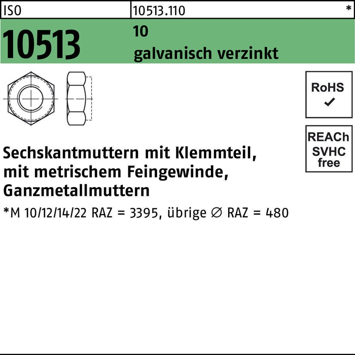 Sechskantmutter ISO 10513 m.Klemmteil