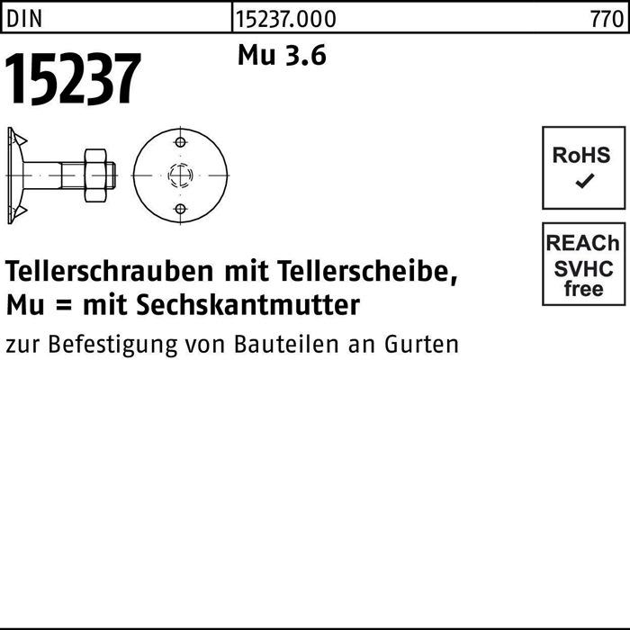 Tellerschraube DIN 15237 m.6-kantmutter