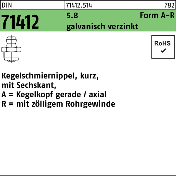 Kegelschmiernippel DIN 71412 Form A-R