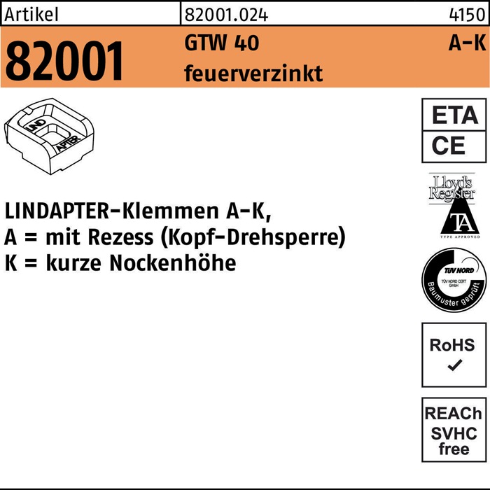 LINDAPTER Klemmen R 82001 GTW 40