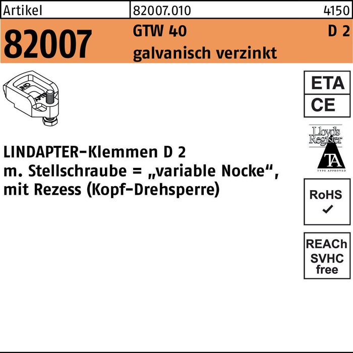 LINDAPTER Klemmen R 82007 GTW 40 D2