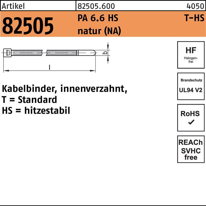 HELLERMANNTYTON Kabelbinder R 82505 innenverzahnt