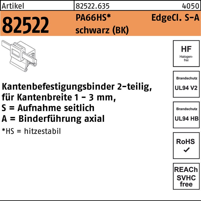 HELLERMANNTYTON Befestigungsbinder R 82522 m.Edgeclip