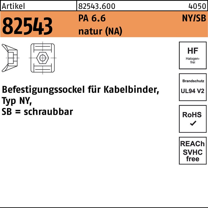 HELLERMANNTYTON Befestigungssockel R 82543 f.Kabelb. Typ NY-/SB