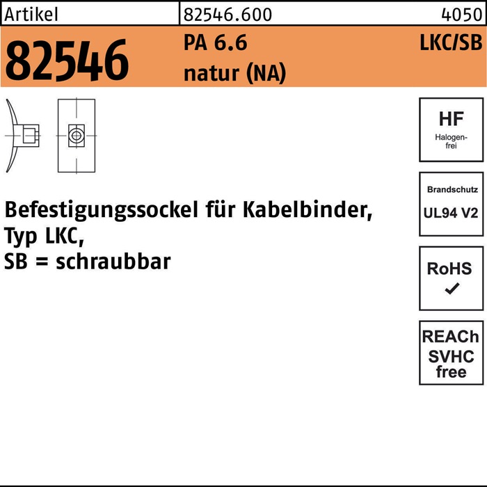 HELLERMANNTYTON Befestigungssockel R 82546 f.Kabelb. Typ LKC/SB