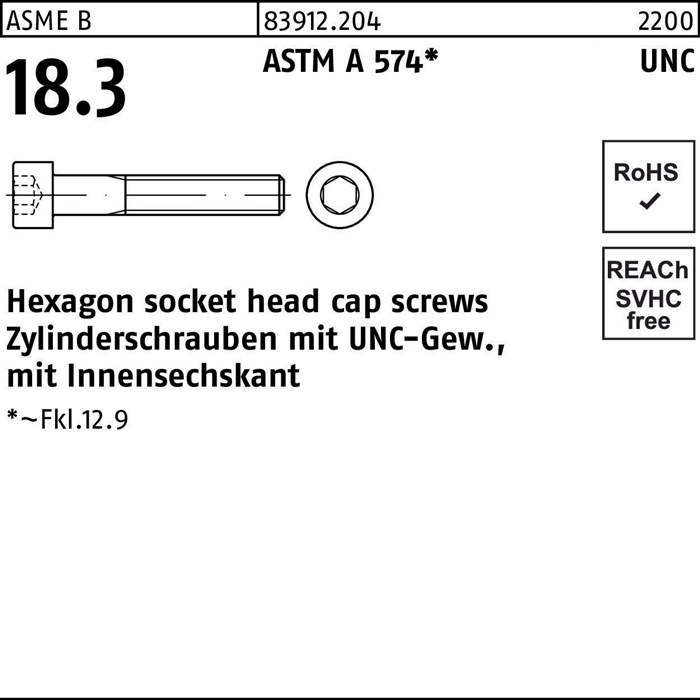 Zylinderschraube R 83912 m.UNC-Gewinde/Innen-6-kant