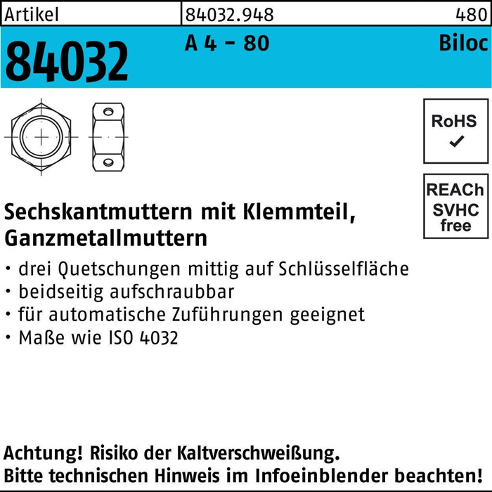 Sechskantmutter R 84032 Biloc m.Klemmteil