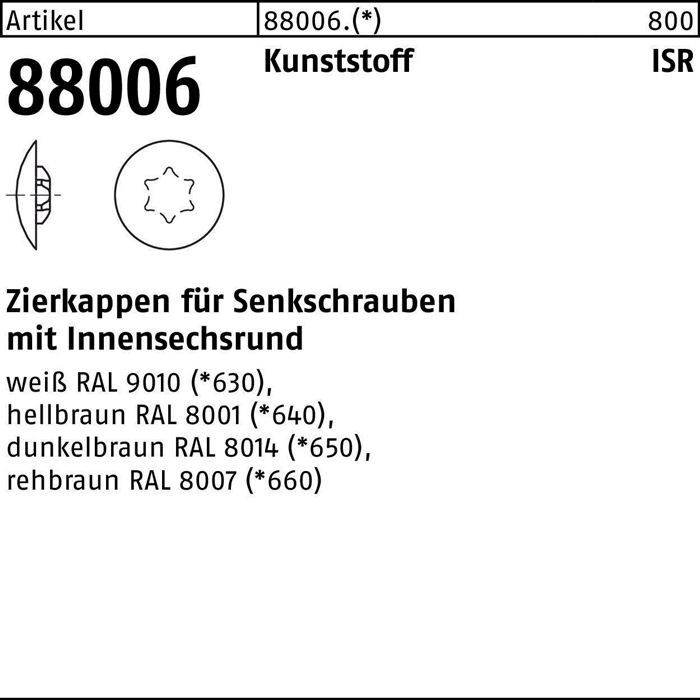 REYHER Zierkappe R 88006 f.Innensechsrund