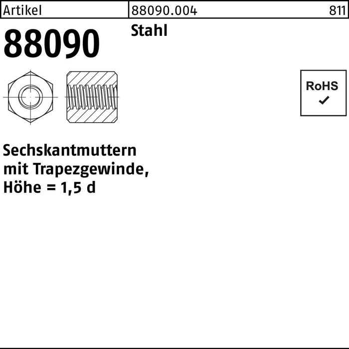 Sechskantmutter R 88090 m.Trapezgewinde