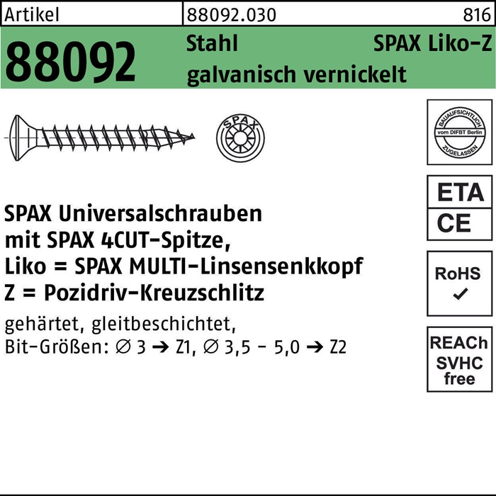 SPAX Schraube R 88092 Linsenkopf/Kreuzschlitz-PZ