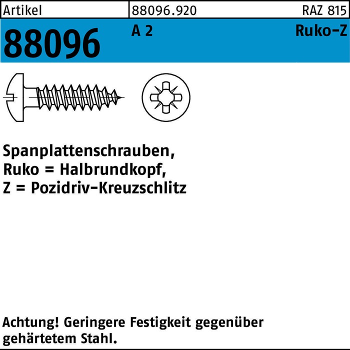 Spanplattenschraube R 88096 Halbrundkopf m.Kreuzschlitz-PZ