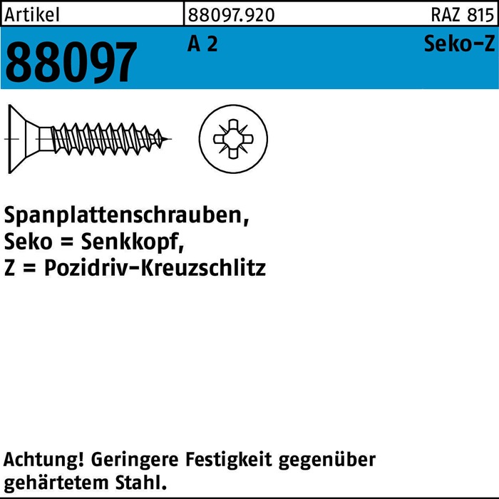 Spanplattenschraube R 88097 Seko m.Kreuzschlitz-PZ