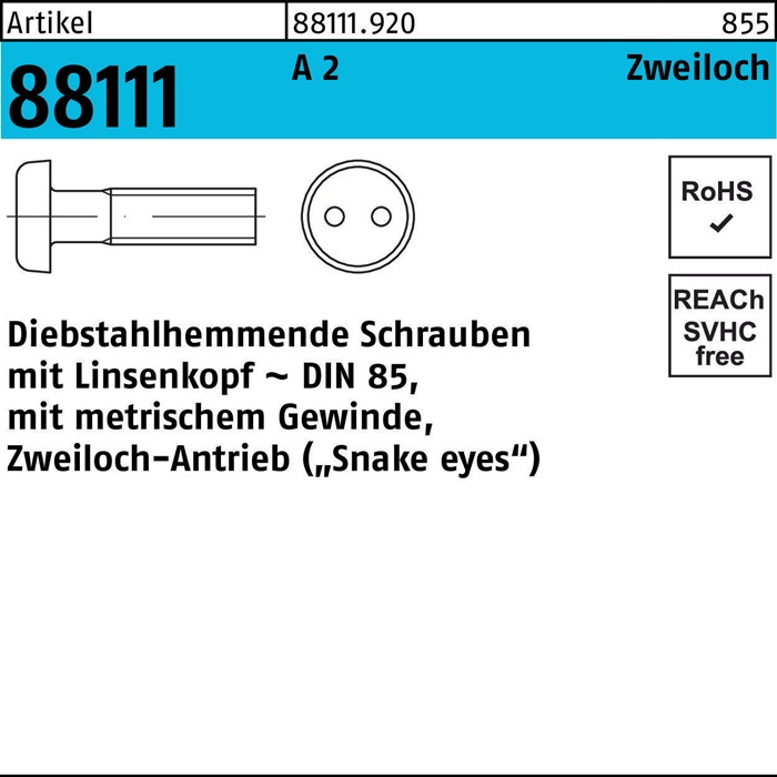 Schraube R 88111 diebstahlhemmend Liko/Zweiloch