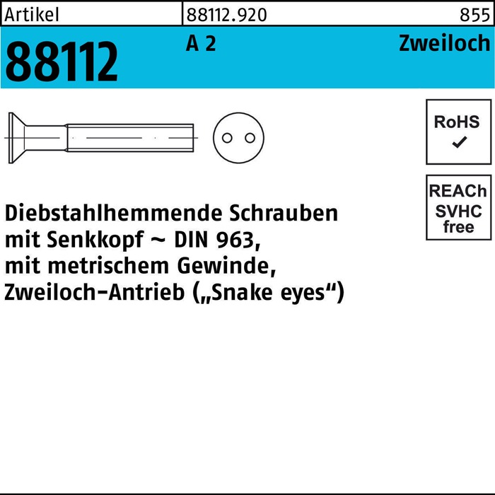 Schraube R 88112 diebstahlhemmend Seko/Zweiloch