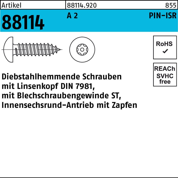 Schraube R 88114 diebstahlh. Liko ISR Zapfen
