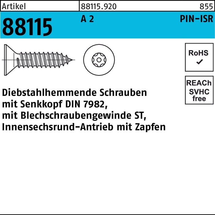 Schraube R 88115 diebstahlh. Seko ISR Zapfen