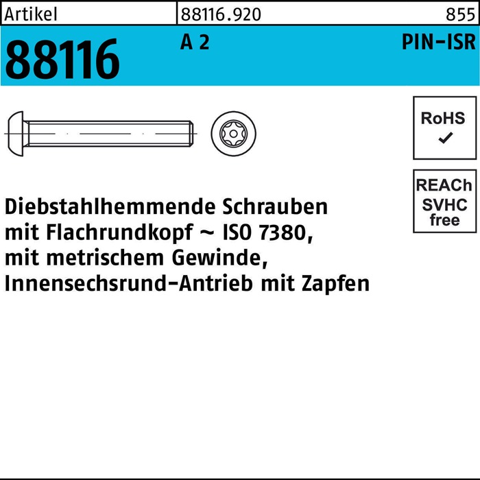 Schraube R 88116 diebstahlhemmend ISR Zapfen