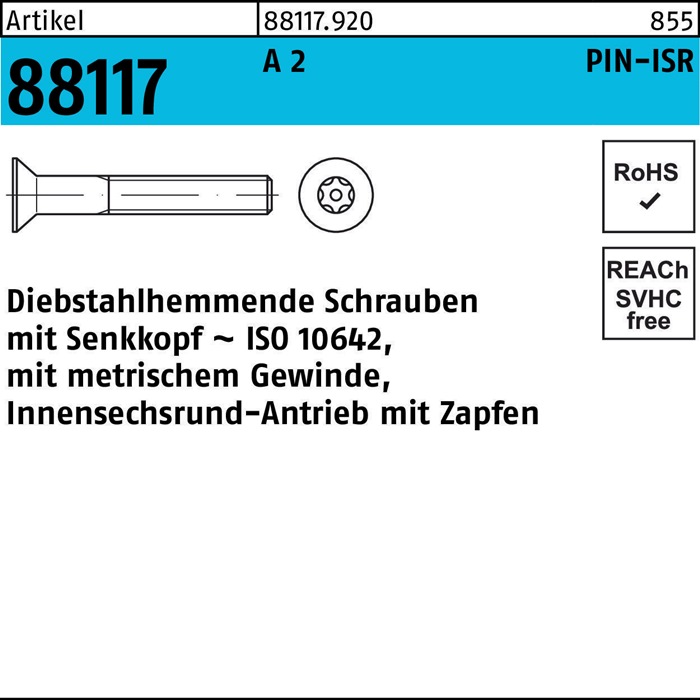 Schraube R 88117 diebstahlh. Seko ISR Zapfen