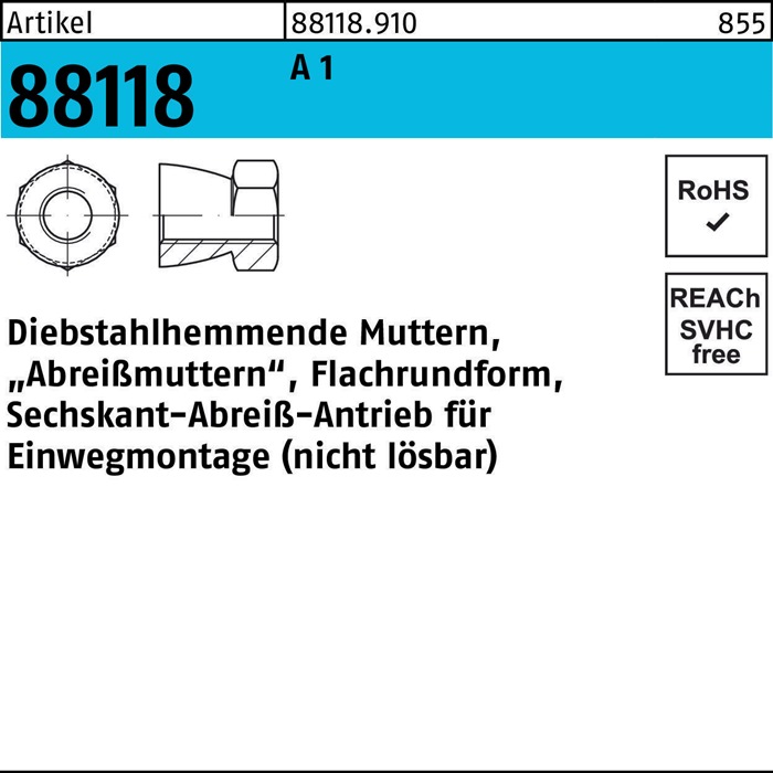 Mutter R 88118 diebstahlhemmend