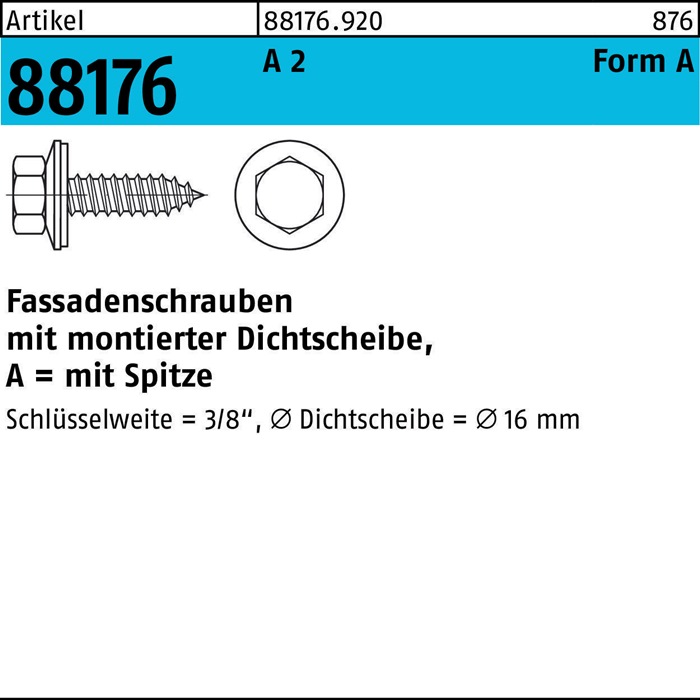 Fassadenschraube R 88176 m.Dichtscheibe/Spitze