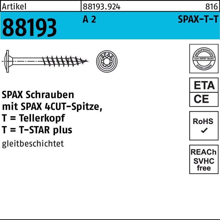 SPAX Tellerkopfschraube R 88193 m.Spitze/T-STAR TG