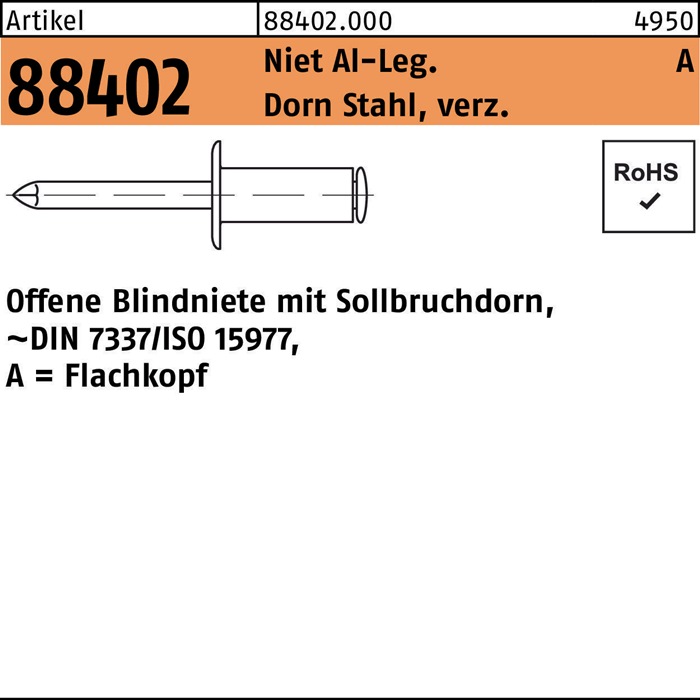 Blindniete R 88402 Flachkopf