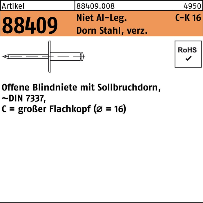 Blindniete R 88409 großer Flachkopf