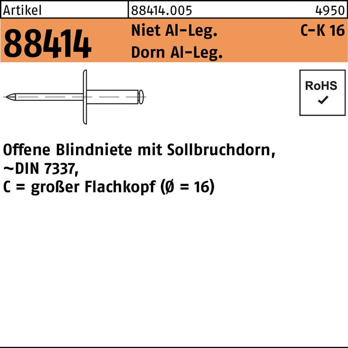 Blindniete R 88414 großer Flachkopf