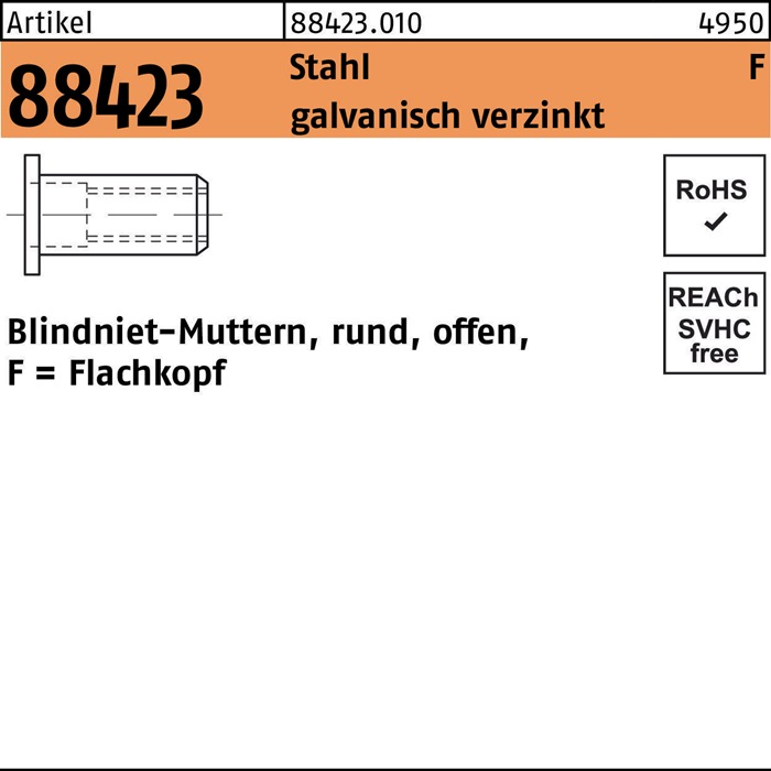 Blindnietmutter R 88423 Flachkopf