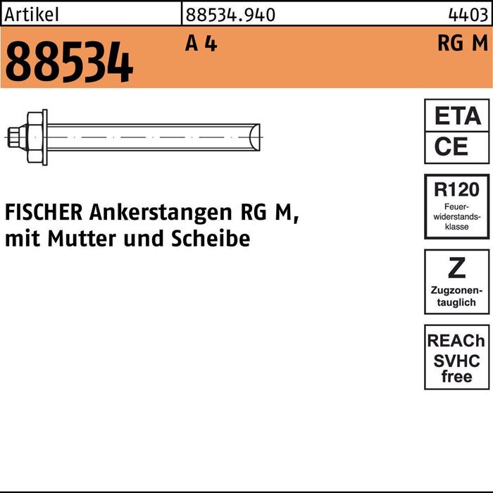 FISCHER Ankerstange R 88534 m.Mutter/Scheibe