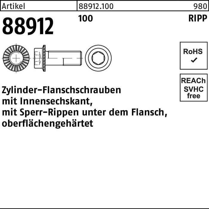 Zylinderflanschschraube R 88912 Sperr-Ripp Innen-6-kant