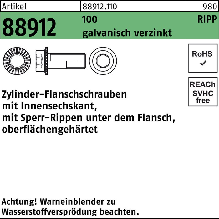 Zylinderflanschschraube R 88912 Sperr-Ripp Innen-6-kant