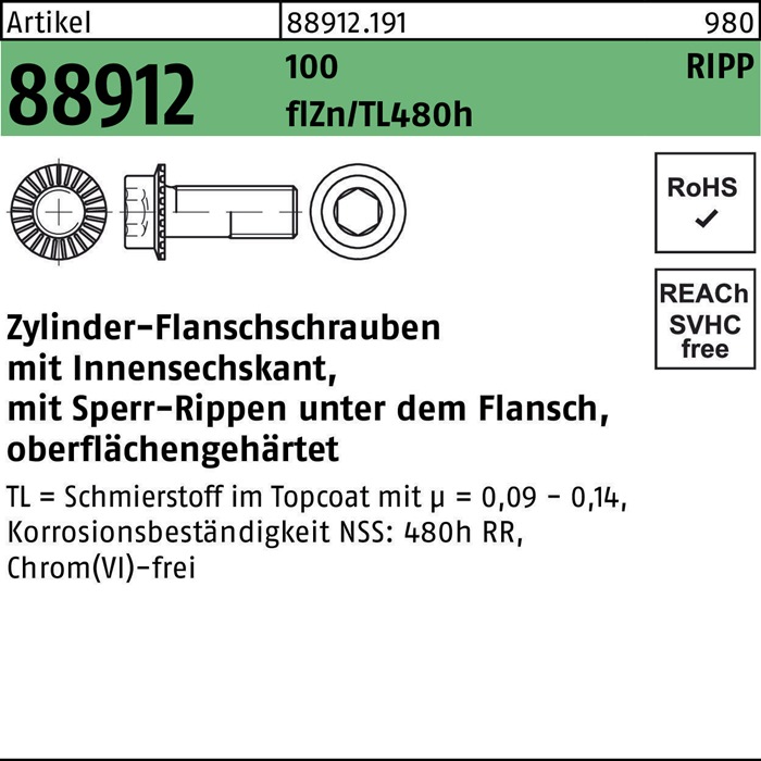 Zylinderflanschschraube R 88912 Sperr-Ripp Innen-6-kant