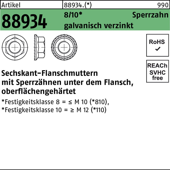 Sechskantflanschmutter R 88934 Sperrzahn